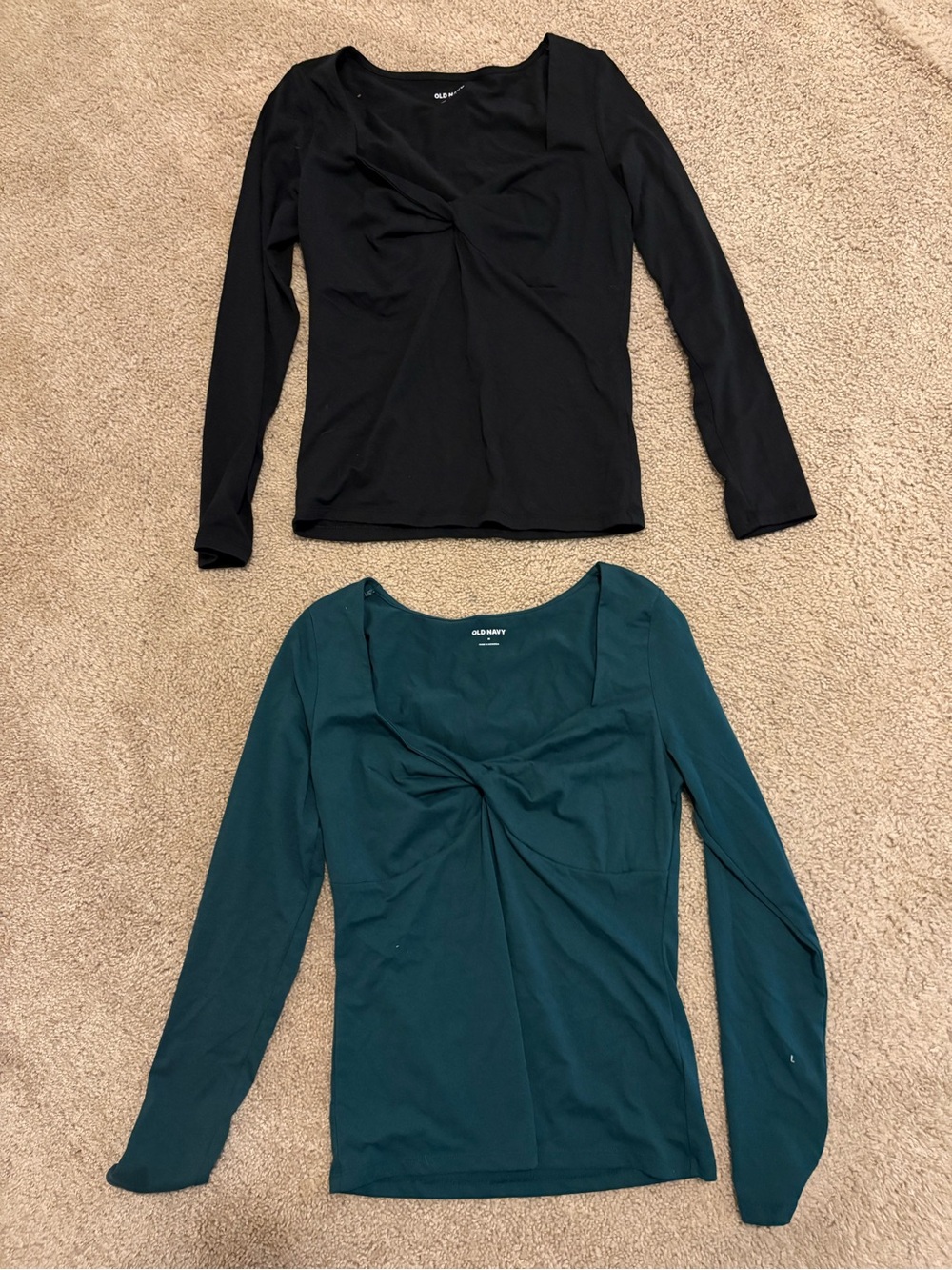 Old Navy Long Sleeve Twist-Front Tops - Black and Teal Green